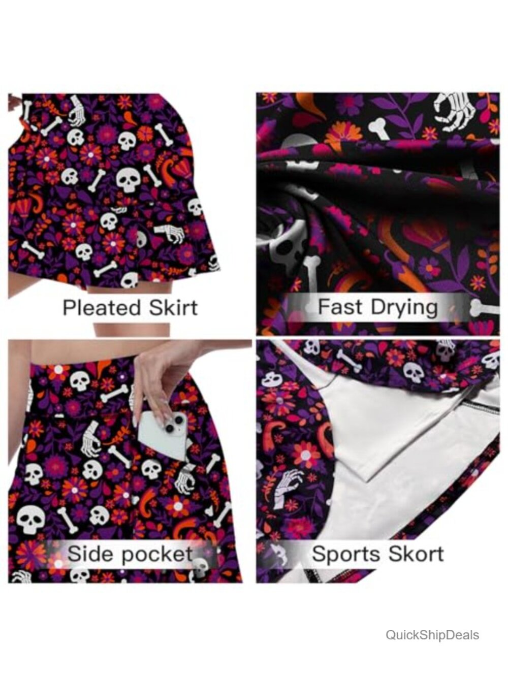 Women's Pleated Athletic Golf Skort Built-in Shorts Tennis Skirt with Pockets - Picture 2 of 3
